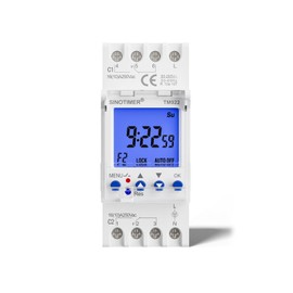 SINOTIMER Digital LCD Current Timer Switch, Dual Channel Digital Timer Switch Weekly Programmable Relay 200-250V Timeswitch DIN Rail Mount