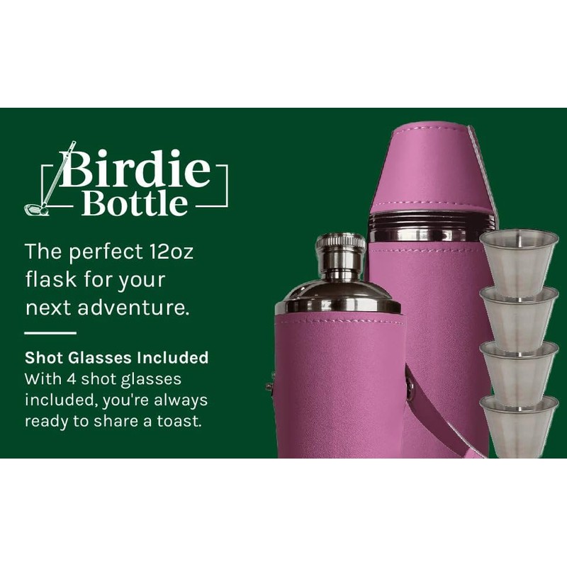 Birdie Bottle 12oz Flask with 4 Shot Glasses in Cap