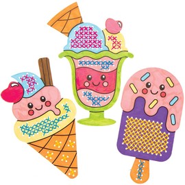 Baker Ross 5pcs Cross Stitch Kits Ice Cream Cross Stitch Kit for Beginners Kids Arts and Crafts Projects AT992