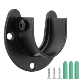 HOJLKLD Closet Rod Bracket, 4 Pack Stainless Steel Closet Rod Support, U Shaped Rod Holders Wardrobe Brackets Closet Pole End Supports with Screws for 1-1/4 Inch Rods (Black)