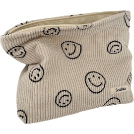 Bolsas de cosméticos para mujer, bolsa de cosméticos de pana estética para mujer, monederos, puntos sonrientes, organizador de maquillaje, bolsa de maquillaje para niñas, Beige