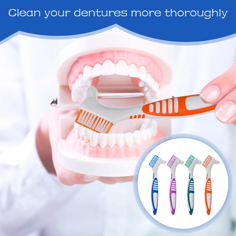 Pack of 4 Denture Toothbrushes, Denture Brush, with Multilayer Bristles