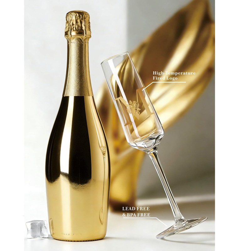 Monogrammed Champagne Flutes with Initials M,Birthday Glass Gift