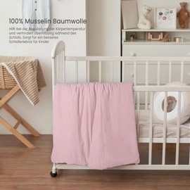 lulumoon Muslin Children's Bed Linen 100 x 135: Duvet Cover 100 x 135 cm + Pillowcase 40 x 60 cm Made of Cotton - Lightweight and Comfortable Bedding Set for Baby Children (Pink Light Pink, 80 x 80 +