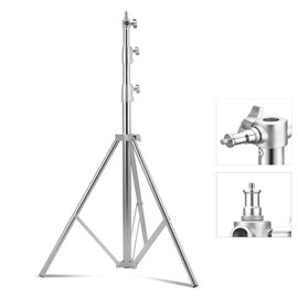 YUOCU 2 Pack Stainless Steel Light Stand, 9.2ft/2.8m Spring Cushioned Heavy Duty Photography Tripod Stand with 1/4" to 3/8" Universal Screw Adapter for Studio Strobe Monolight Softbox Reflector