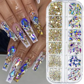 735 piezas de diamantes de imitación para uñas, cristales AB para uñas, diamantes 3D, decoración de arte, manualidades, bricolaje (Rainbow AB)