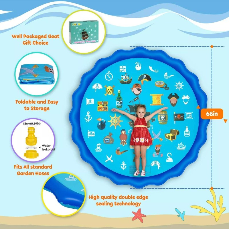 Obuby Sprinkle & Splash Play Mat, Sprinkler for Kids,Upgraded 68'