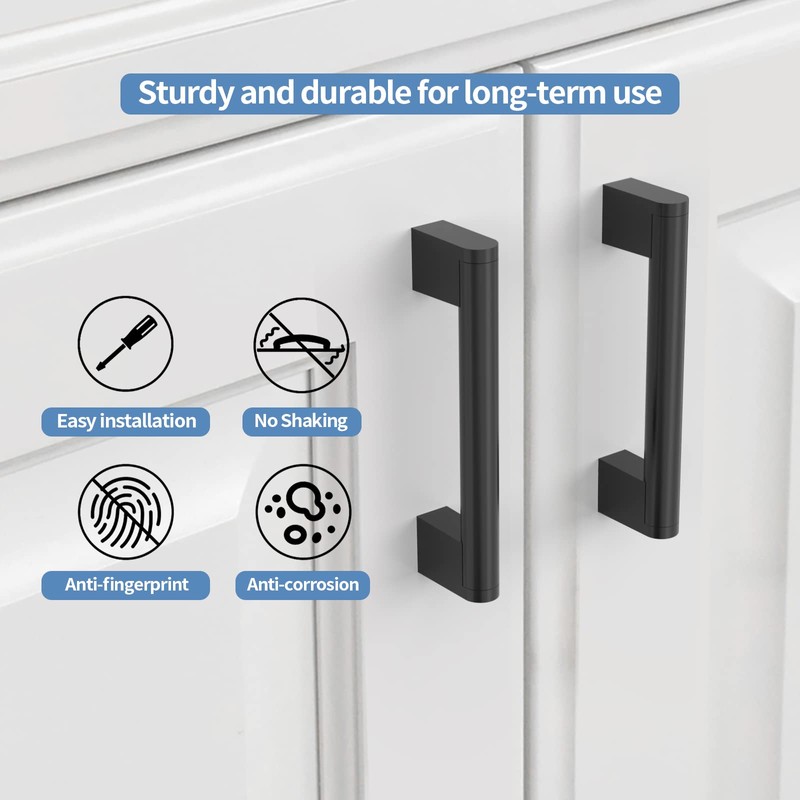 Amerdeco 10 Pack Matte Black Cabinet Pulls 3.75 Inch(96mm) Hole