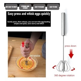 Batidor semiautomático de acero inoxidable de 14 pulgadas, batidor giratorio de mano, batidor semiautomático, batidor de huevos, mezclador de huevos para mezclar, batir, espumar, batir y remover
