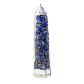 Beautiful Natural Lapis Lazuli Gems in Resin Obelisk Free Standing Tower with 8 facet point, Charged Chakra Reiki Metaphysical Crystal therapy with Beverly Oak's Certificate of authenticity