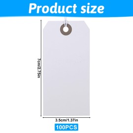 100 Pack White Gift Tags with Elastic String, White Tags with String Attached, Price Tags, Marking Hang Tags Attached Reinforced Hole, Marking Tags Paper Hanging Tags, White Writable Price Tags