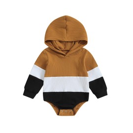 Baby Sweatshirt Romper Baby Boy Hoodies Infant Boy Hooded Romper Baby Fall Winter Clothes (Brown White, 12-18 Months)