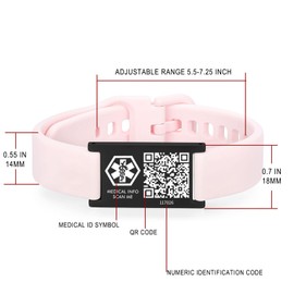 AOAMID Medical ID Bracelet with QR Code for Women Men, Silicone Adjustable QR Code Medical Alert Bracelets,Dynamic Web Information (18mm width / 5.5-7.25 in adjustable/Light blue)