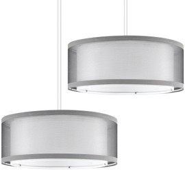 Weewooday 2 Pack 2 Tier Light Shade Ceiling 30cm Modern Stylish Lampshade for Ceiling Lights Gauze Fabric Table Floor Lamps Ceiling Light Shade for Living Rooms, Kitchen, Bedroom, Hallways (Grey)