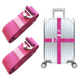 BLAZDEVE 2 Pack Luggage Straps, 2-in-1 Adjustable Elastic Suitcase Strap, Alloy Buckle Suitcase Strap for Suitcases, Uprights, Duffels, Bags, 5 * 170 cm (Rose Red)