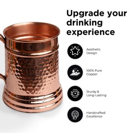 VONECO Premium Ayurvedic Copper Mug With Handle- 22OZ/650ML Pack of 2 Hammered Design | 100% Pure Copper Moscow Mule Mugs For Drinking | Party Mugs | Drink Ware | Mugs for Drinks