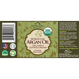 US Organic Moroccan Argan Oil, USDA Certified Organic,100% Pure & Natural, Cold Pressed Virgin, Unrefined, 2 Oz in Amber Glass Bottle, for Hair treatment, Skin, Nail, Cuticle, Sourced from Morocco.