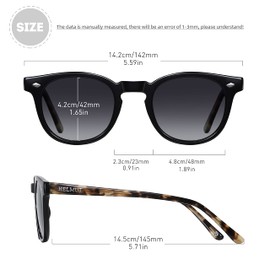 H HELMUT JUST Sunglasses Men Women Polarised Lens Round Vintage Lightweight TR90 Frame Acetate Temple, DM + black/gradient grey