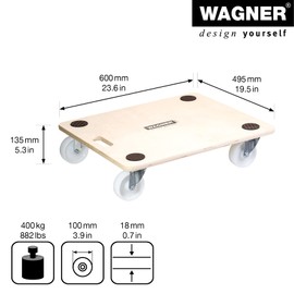 WAGNER Moving Dolly MM 1086 I 23.62 x 19.49 in - Ideal for unwieldy Items, Equipment & Furniture, Anti-Slip Pads, loadable, FSC®-Certified, Load Capacity 881 lbs - 20108601