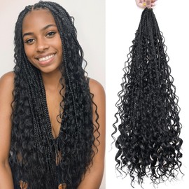 3 Packs Goddess Box Braids Crochet Hair With Curly Ends 24 Inches Boho Braids Crochet Hair for Black Women (1b, 24" - 3 Packs)