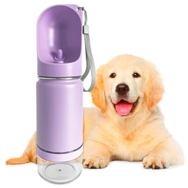 Portable Dog Water Bottle with Feeder, Portable Pet Drinker and Feeder - 2 in 1 Pet Bottle (Violet, 350ml)