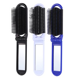LALAFINA 3Pcs Pelo Compacto Viaje Temperatura Exterior Con Espejo Bolsillo Portátil Plegable Alta Resistencia Antiestático Para Peines Blancos Peine Azul Cepillo Niñas