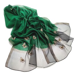 GFM® Butterfly Design Silky Texture Scarf - (BF) (Bfslk-GHR-Green)