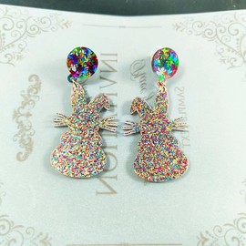 Easter Rabbit Earrings for Women,Cute Colorful Wooden Acrylic Hollow Rabbit Egg Drop Earrings Easter Festival Costume Party Jewelry (C)