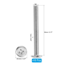 PATIKIL Flat Round Head Phillips Screws, 8 Pack M6-1 x 55mm Binding Screws 304 Stainless Steel 18-8 Full Thread, Phillips Drive Machine Screw Furniture Screw Connector Bolts