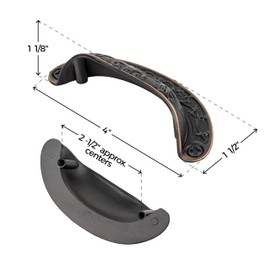 UNIQANTIQ HARDWARE SUPPLY Baroque Scroll Work Venetian Bronze Drawer Bin Pull | Centers: 2 1/2" | Pack of 10 | Cup Pull Handle for Antique Cabinet Door, Dresser Drawer, Desk | CB2-DVB (10)