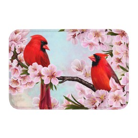 Jbofyee Spring Flowers Cardinal Birds On Almonds Branch Bath Mat Non-Slip Soft Microfiber Bathroom Rugs Washable Bathmat, Carpet Rug Entryway Decor for Tub Shower Room Floor, 24x16 Mat