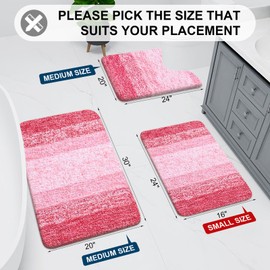 Arotive Microfiber Bathroom Rugs, Shaggy Soft and Absorbent Bath Rug, Non-Slip, Thick Plush Machine Washable Dry Bath Mats for Bathroom, Tub and Shower, 47x24, Pink