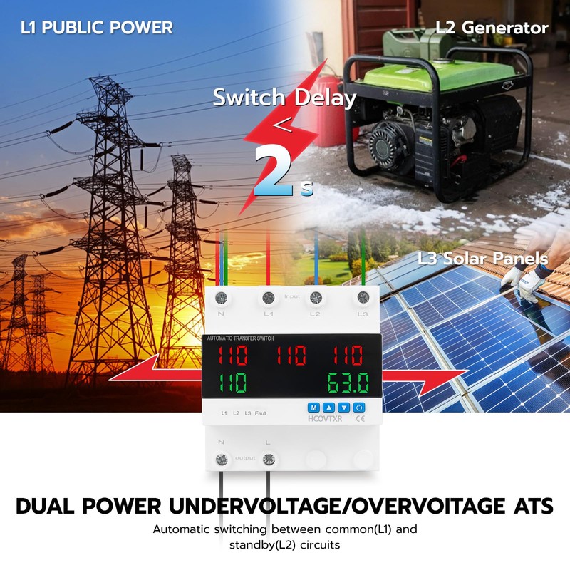 HCOVTXR Automatic Transfer Switch 63A 110V Inverter Generator Transfer Switch