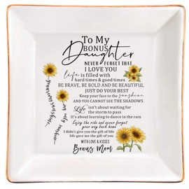 XJF To my Bonus Daughter Gift from Mother, Bonus Daughter Ceramic Jewelry Trinket Dish, Birthday, Graduation Gift for Bonus Daughter from Step Mother