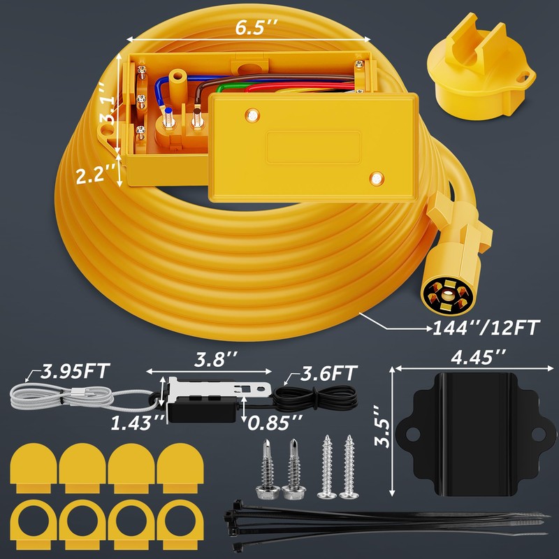 MICTUNING Heavy Duty 7 Way Plug Inline Trailer Cord with