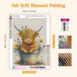 NAIMOER Cow Diamond Painting Kits for Adults, Cow Diamond Painting DIY 5D Diamond Painting Cow with Flowers Diamond Art Kits Picture for Home Wall Decor 30x40cm