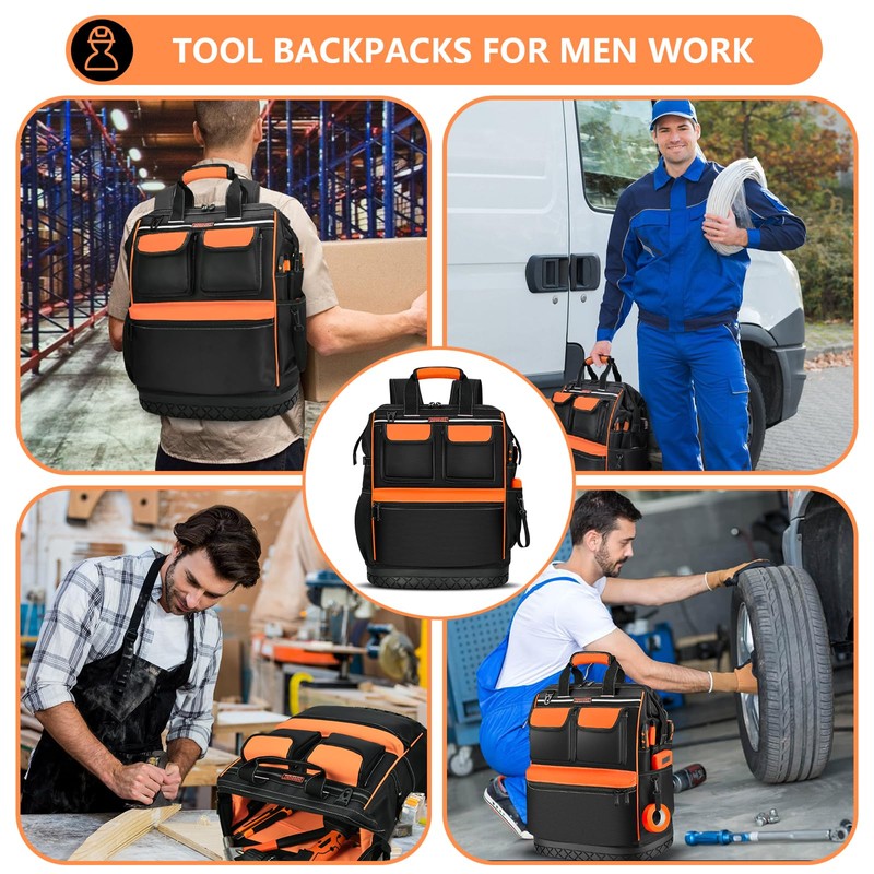 LOKASS Tool Bag Backpack, Heavy Duty Tool Backpacks with Combination