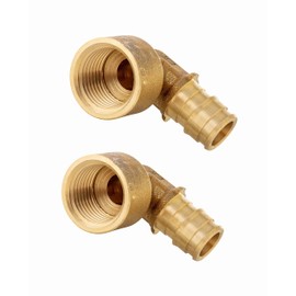 2-Pack EFIELD Pex A Full Flow Expansion Brass Fittings 3/4" X 3/4" Female Elbow Adapter, ASTM F1960
