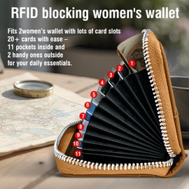 Staghorn Women’s Wallet RFID Card Holder Travel Wallet w/t Zip, Key Ring Chain & Lanyard Slot – Secure Compact Small Purse (Tan/Camel)