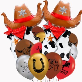 ScHaan Western Cowboy Balloons Western Cowboy Birthday Party Decorations Cowboy Hat Shoot Balloons Cowboy Cowgirl Balloons for Birthday Baby Shower Derby Day Farm Cow Wild Party Decor Supplies 14pcs