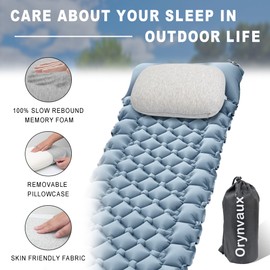 Orynvaux Memory Foam Camping Pillow, Portable Travel Pillow with Breathable Detachable Pillowcase, Compact & Lightweight for Camping, Hiking, Backpacking, Airplane Travel, Includes Storage Bag