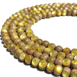 ABCGEMS Rosewood Wood Beads (Australian Golden-Lip Shell Inlay) Natural Organic DIY Jewelry Making - Men, Women, Healing, Energy, 6mm, Round, (+/- 1mm), 8 Inches