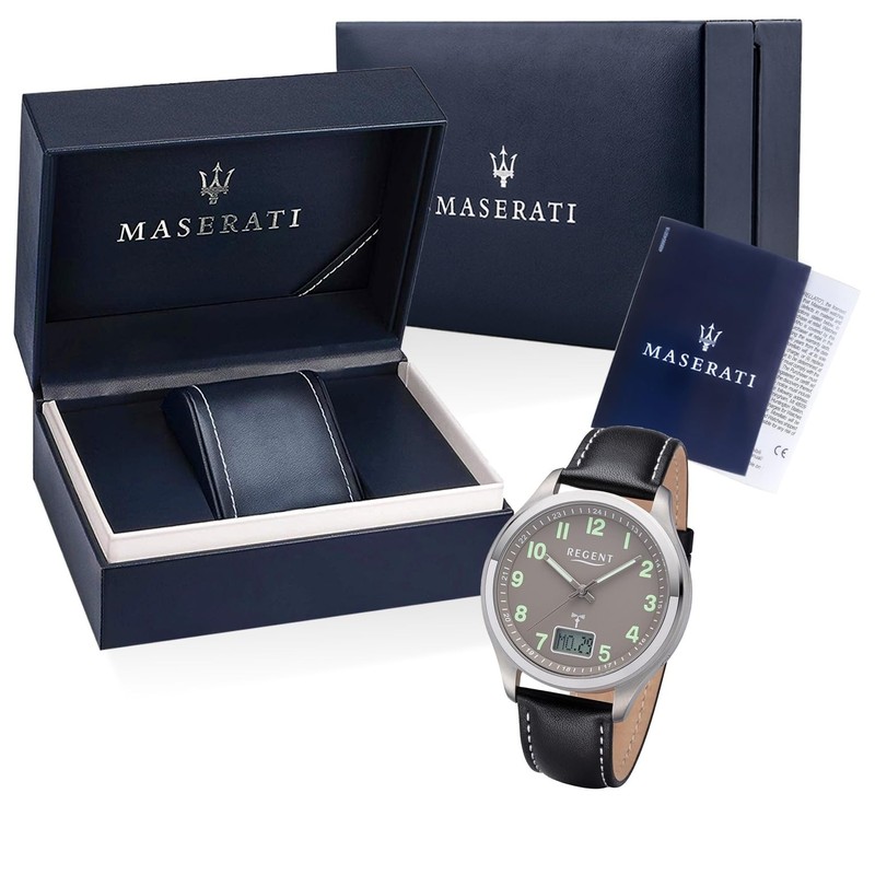 REGENT Men's Radio Controlled Watch Titanium Analogue Digital with Leather