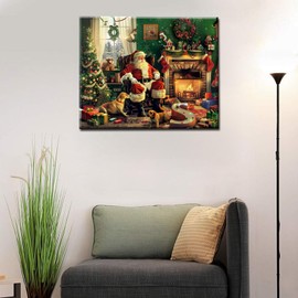 Aihonmin Santa Claus and Dog Paint by Numbers Kits for Adult Beginners Style Paint by Numbers Christmas Tree Painting by Numbers Arts Craft Kits Canvas Drawing for Home Without Framed 16''W x 20''H