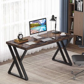Tribesigns 55-Inch Writing Desk, Computer Desk with Solid Metal Legs and Wood Tabletop, Modern Simple Study Desk for Students, Industrial Laptop Workstation for Home Office
