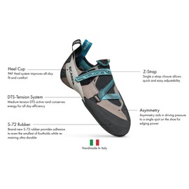SCARPA Women's Veloce Rock Climbing Shoes for Gym Climbing - Low-Volume, Women's Specific Fit - Light Grey/Maldive - 6-6.5