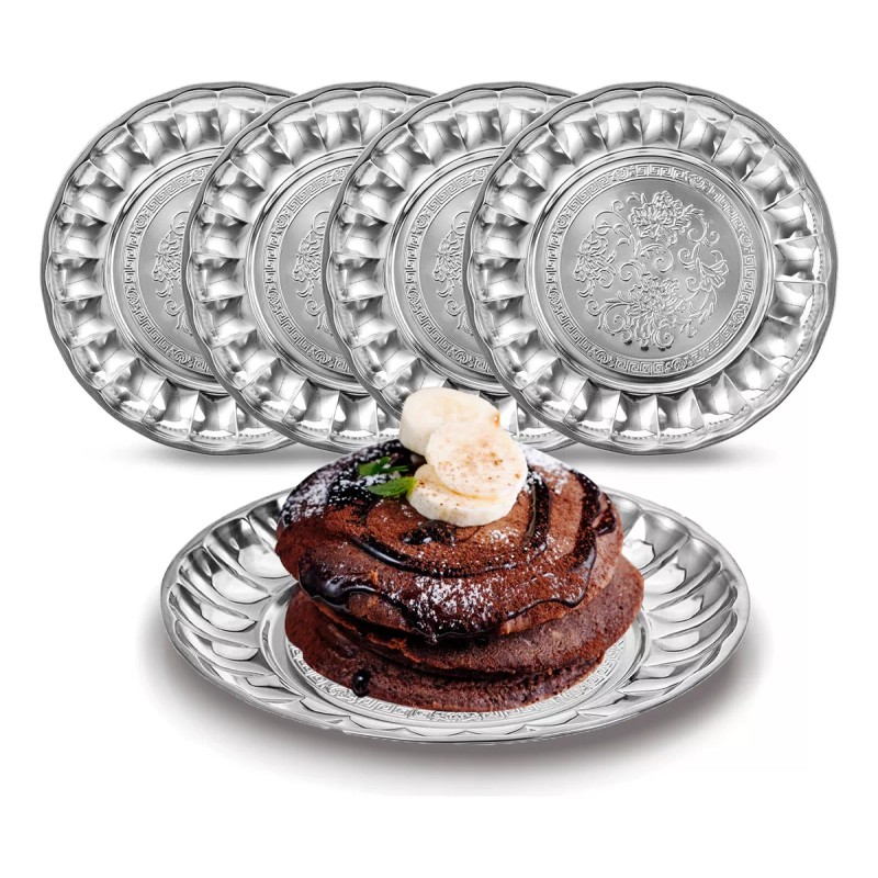 AJC 6 Platos Base Acero Inoxidable Restaurante Redondo 20 Cm