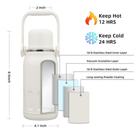 BJPKPK Insulated Water Bottle Leak Proof 27oz Stainless Steel Water Bottles with Handle and Lid Travel Metal Thermos,Beige