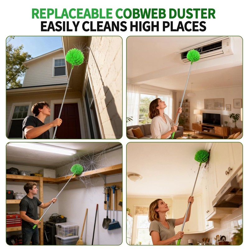 Cobweb Duster with Extension Pole, Washable Cleaning Duster Kit with
