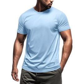 Zengjo Mens Athletic Shirts Moisture-Wicking Quick Dry Crewneck T-Shirts Lightweight Casual Workout Tees for Running Gym Exercise Hiking(Sky Blue,XX-Large)